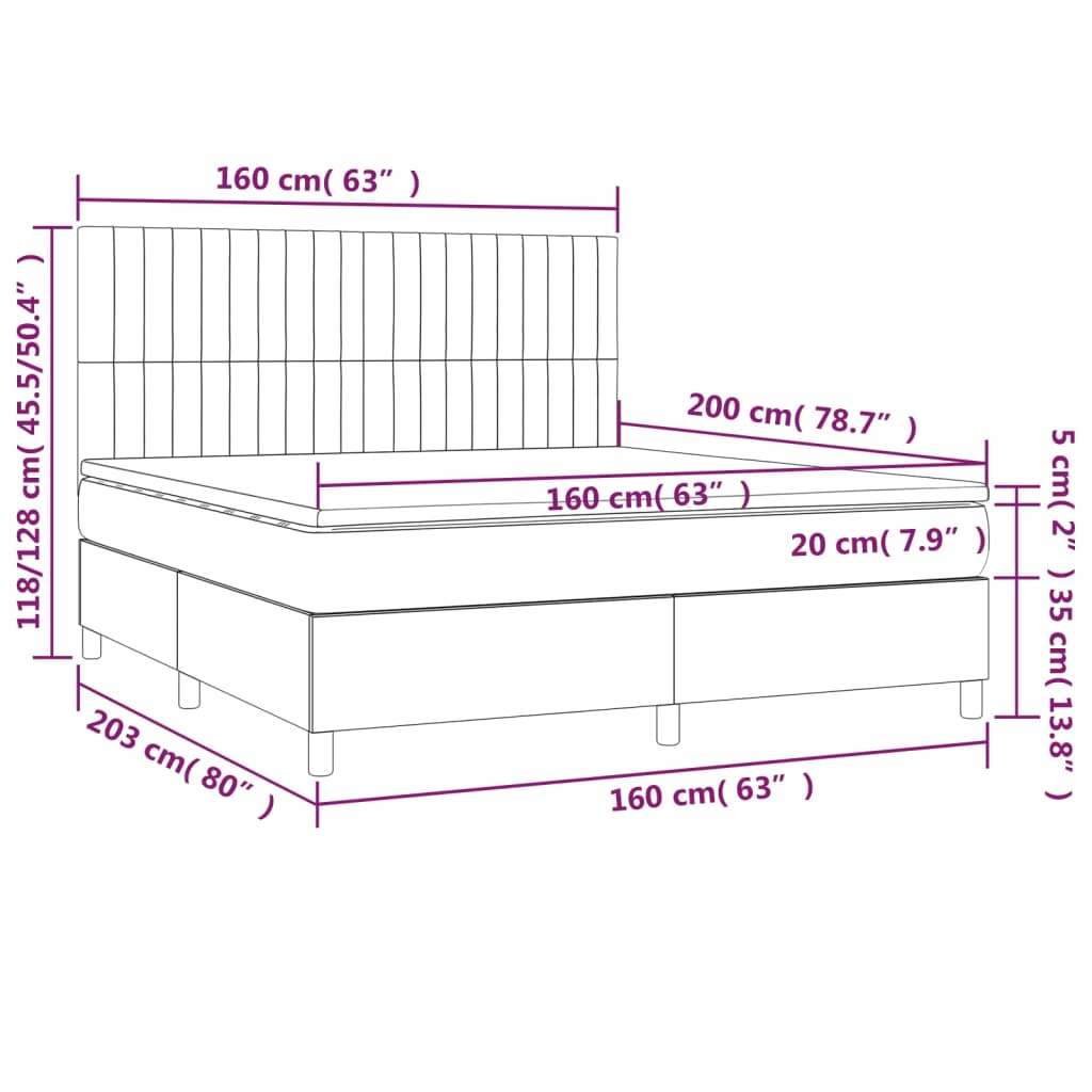 vidaXL Κρεβάτι Boxspring με Στρώμα Μαύρο 160x200 εκ. Υφασμάτινο