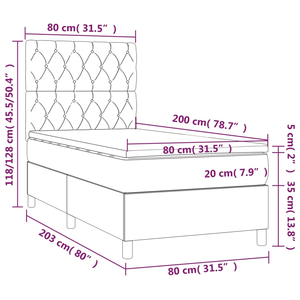 vidaXL Κρεβάτι Boxspring με Στρώμα Μαύρο 80 x 200 εκ. Υφασμάτινο