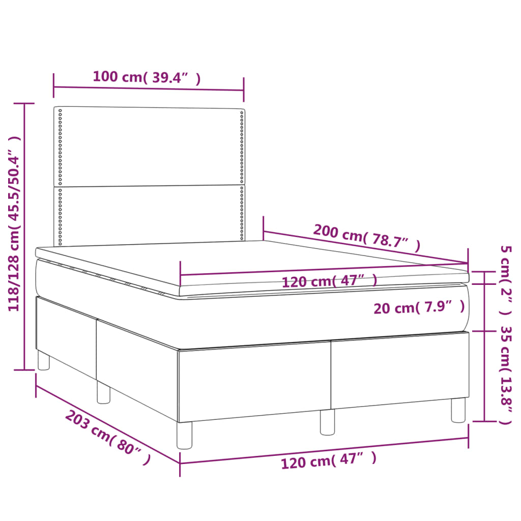 vidaXL Κρεβάτι Boxspring με Στρώμα Γκρι 120x200εκ. από Συνθετικό Δέρμα