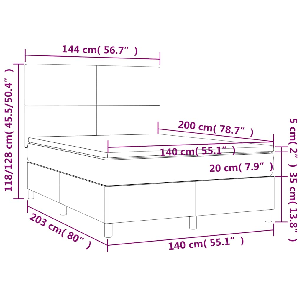 vidaXL Κρεβάτι Boxspring με Στρώμα Σκούρο Μπλε 140x200 εκ. Βελούδινο