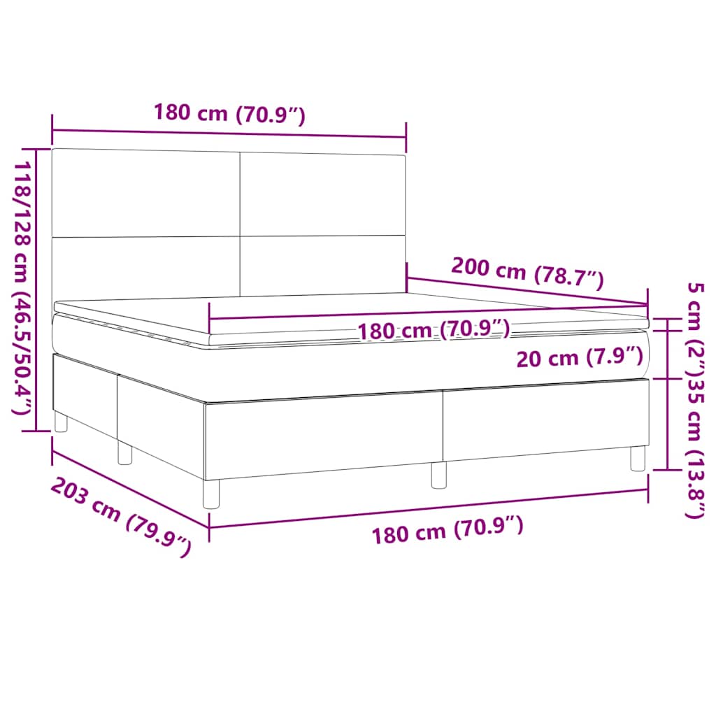 vidaXL Κρεβάτι Boxspring με Στρώμα Σκούρο Πράσινο 180x200εκ. Βελούδινο