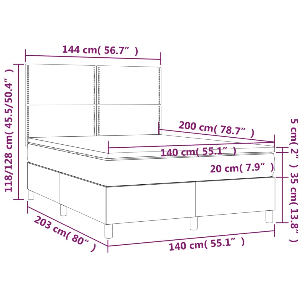 vidaXL Κρεβάτι Boxspring με Στρώμα Σκούρο Γκρι 140x200 εκ. Βελούδινο
