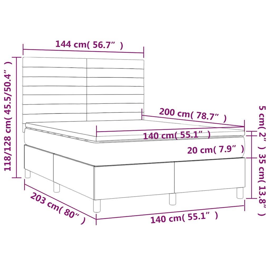 vidaXL Κρεβάτι Boxspring με Στρώμα Σκούρο Μπλε 140x200 εκ. Βελούδινο