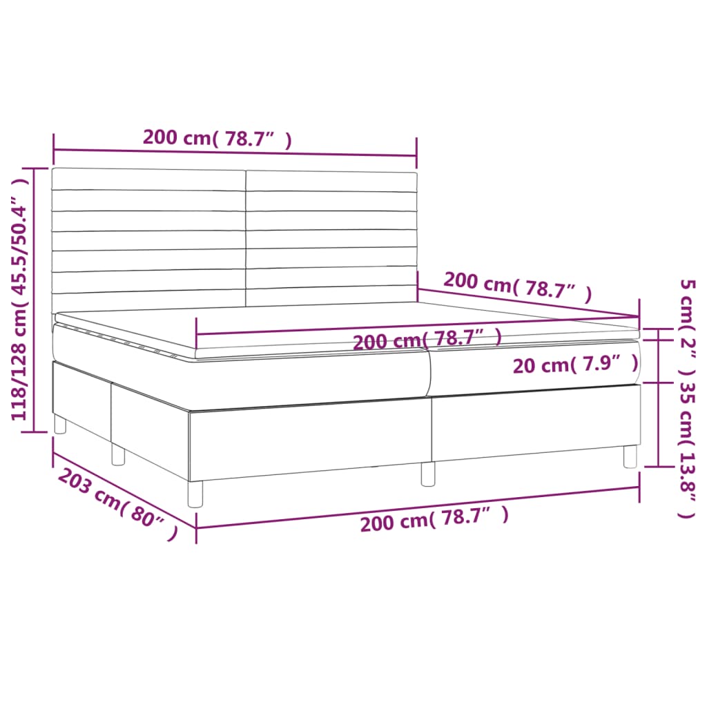 vidaXL Κρεβάτι Boxspring με Στρώμα Μαύρο 200x200 εκ. Βελούδινο