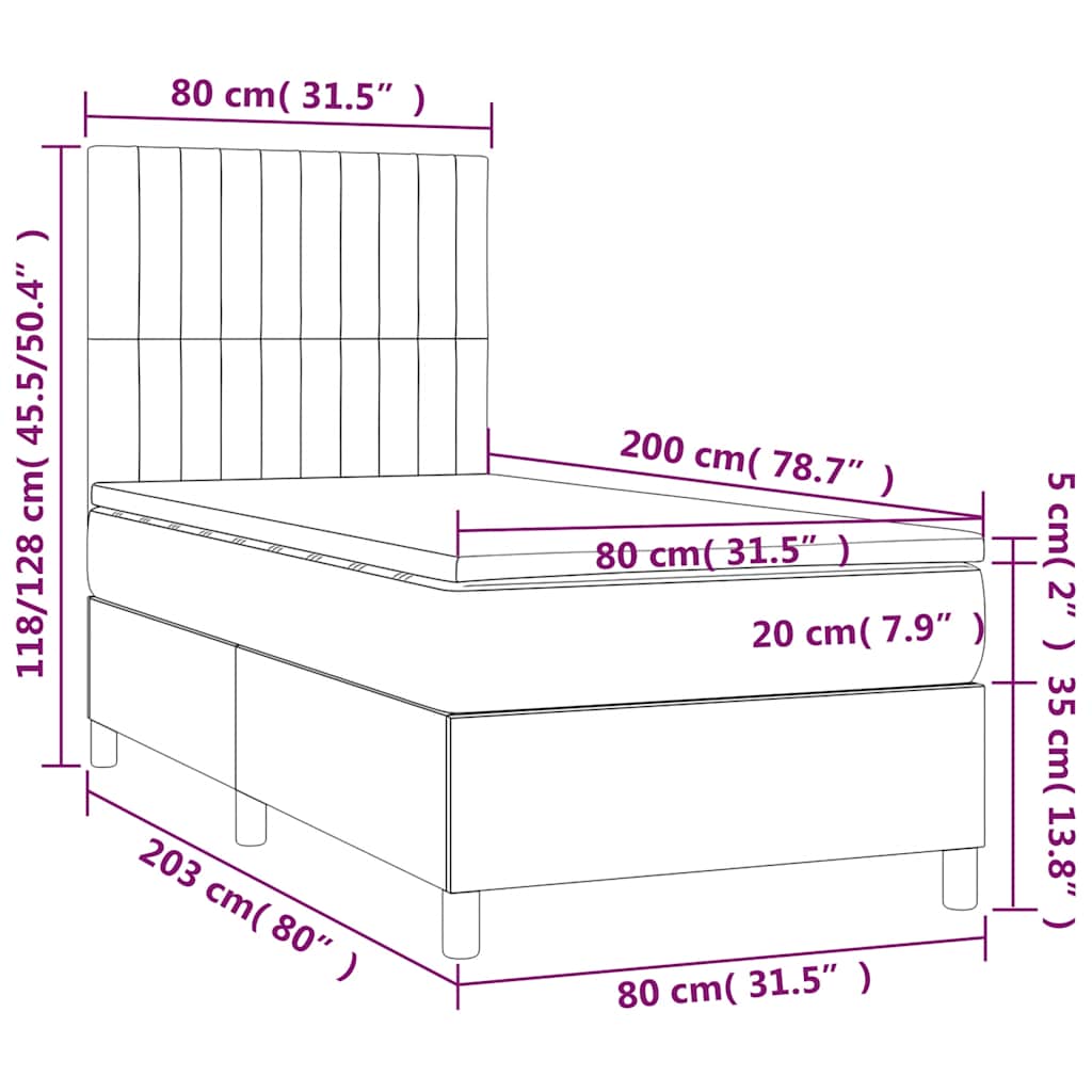vidaXL Κρεβάτι Boxspring με Στρώμα Σκούρο Μπλε 80 x 200 εκ. Βελούδινο