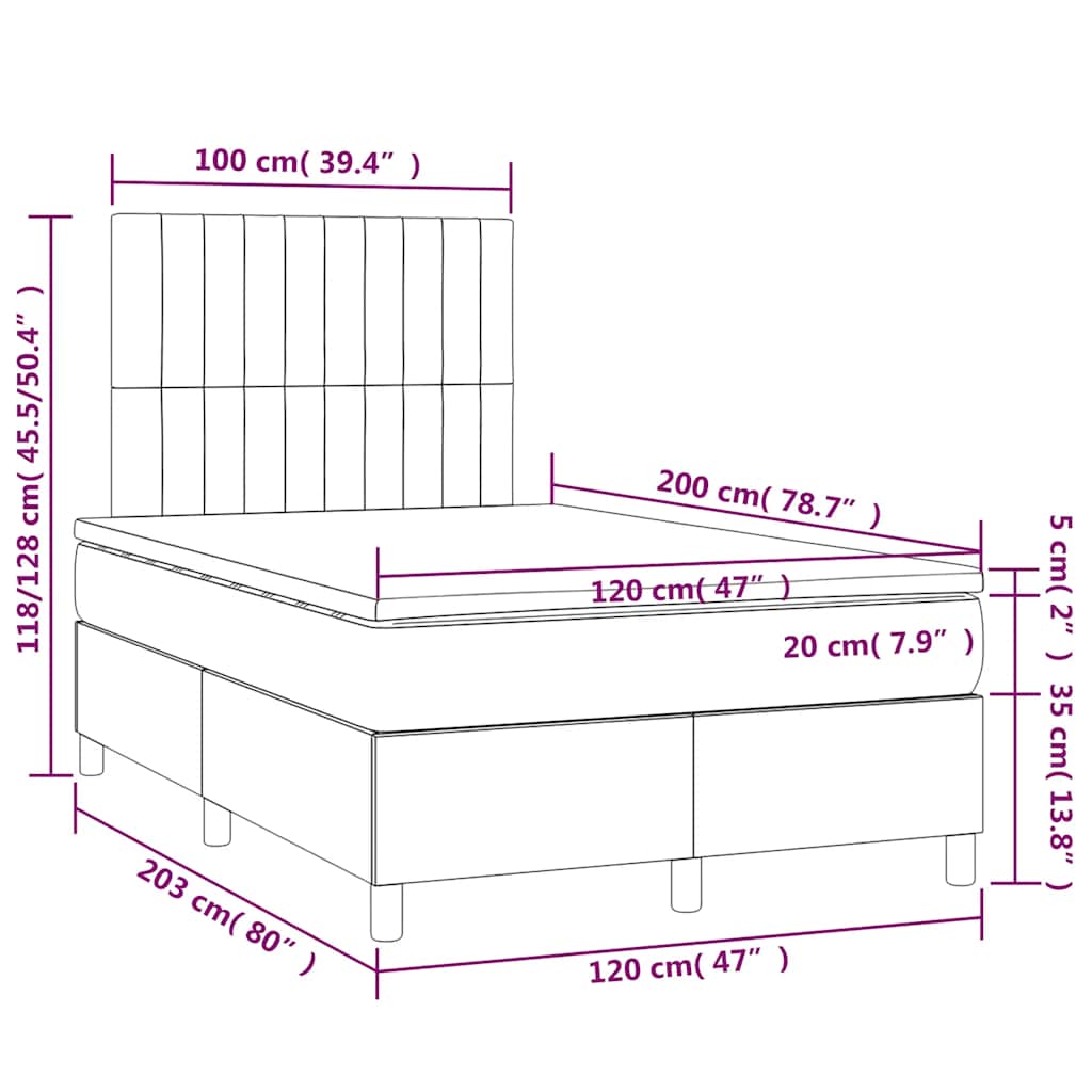 vidaXL Κρεβάτι Boxspring με Στρώμα Σκούρο Μπλε 120x200 εκ. Βελούδινο