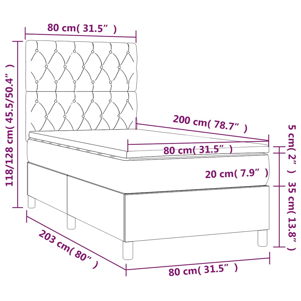 vidaXL Κρεβάτι Boxspring με Στρώμα Σκούρο Μπλε 80 x 200 εκ. Βελούδινο