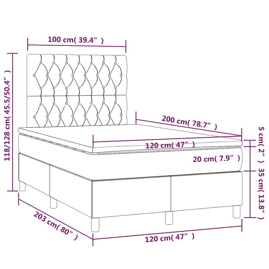 vidaXL Κρεβάτι Boxspring με Στρώμα Σκούρο Πράσινο 120x200εκ. Βελούδινο