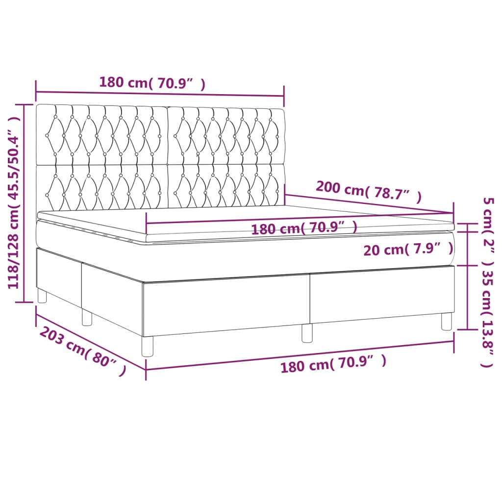 vidaXL Κρεβάτι Boxspring με Στρώμα Μαύρο 180x200 εκ. Βελούδινο