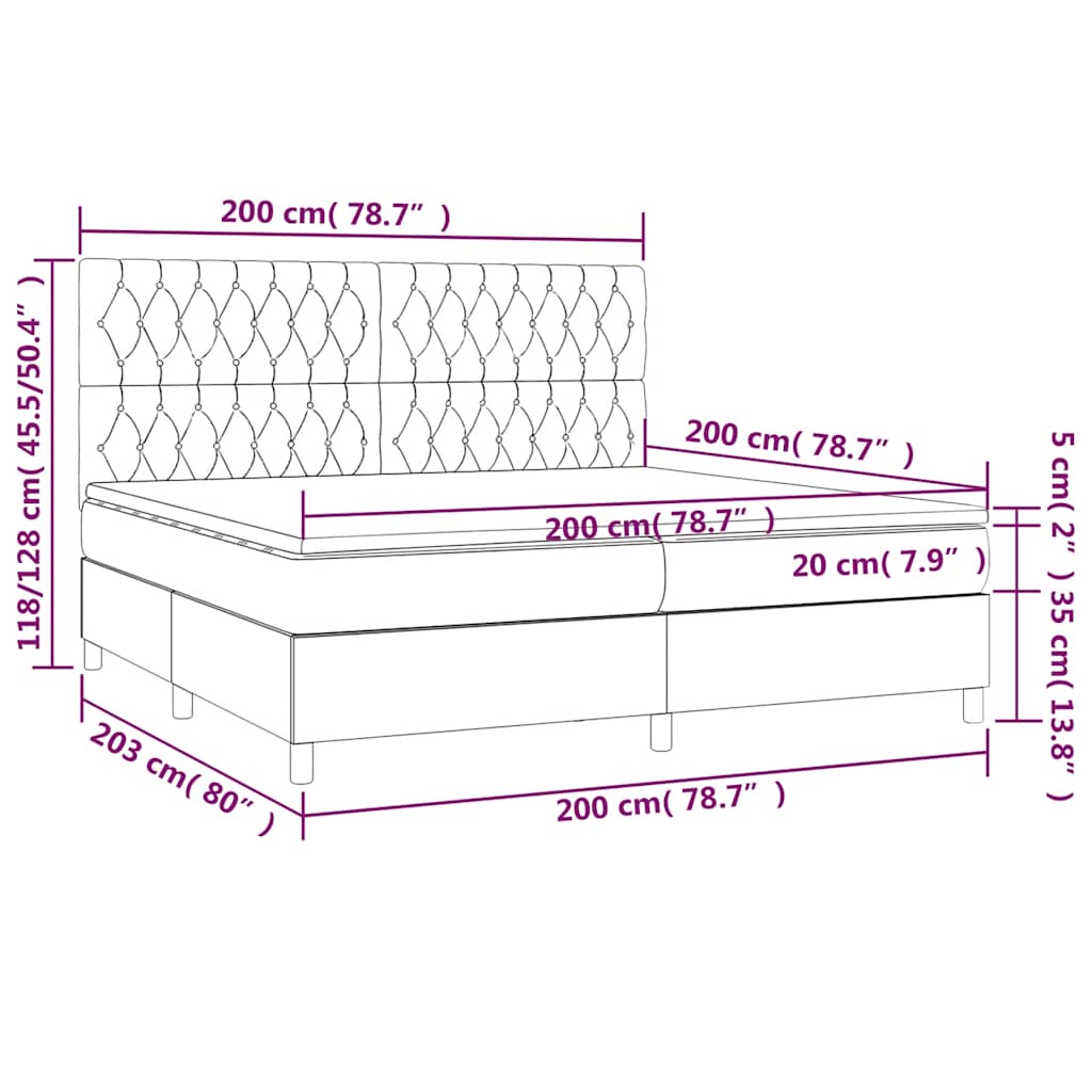 vidaXL Κρεβάτι Boxspring με Στρώμα Σκούρο Πράσινο 200x200εκ. Βελούδινο