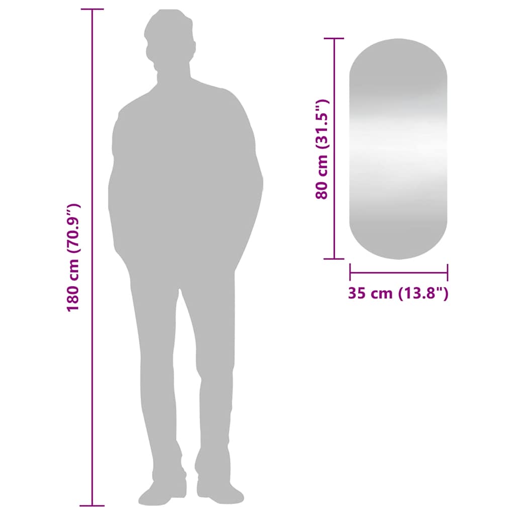vidaXL Καθρέφτης Τοίχου Οβάλ 35 x 80 εκ. από Γυαλί