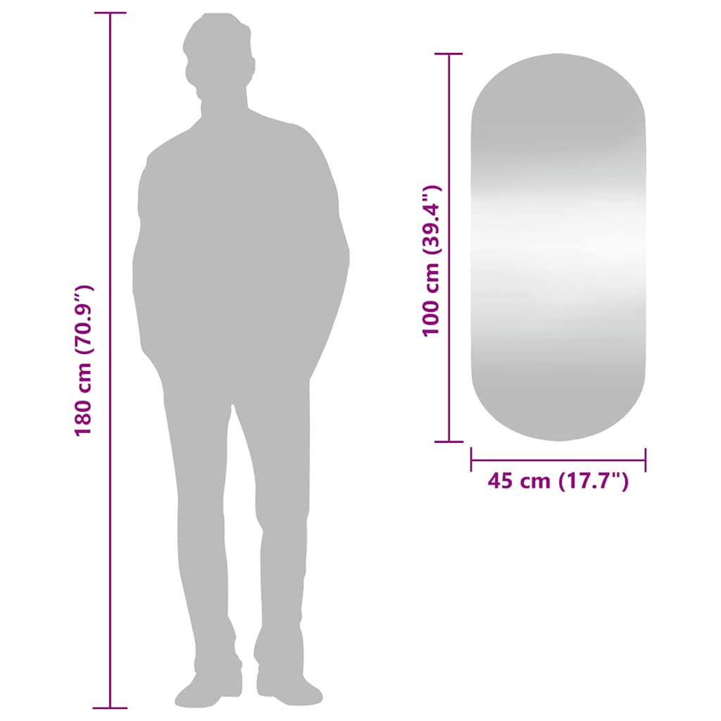 vidaXL Καθρέφτης Τοίχου Οβάλ 45 x 100 εκ. από Γυαλί
