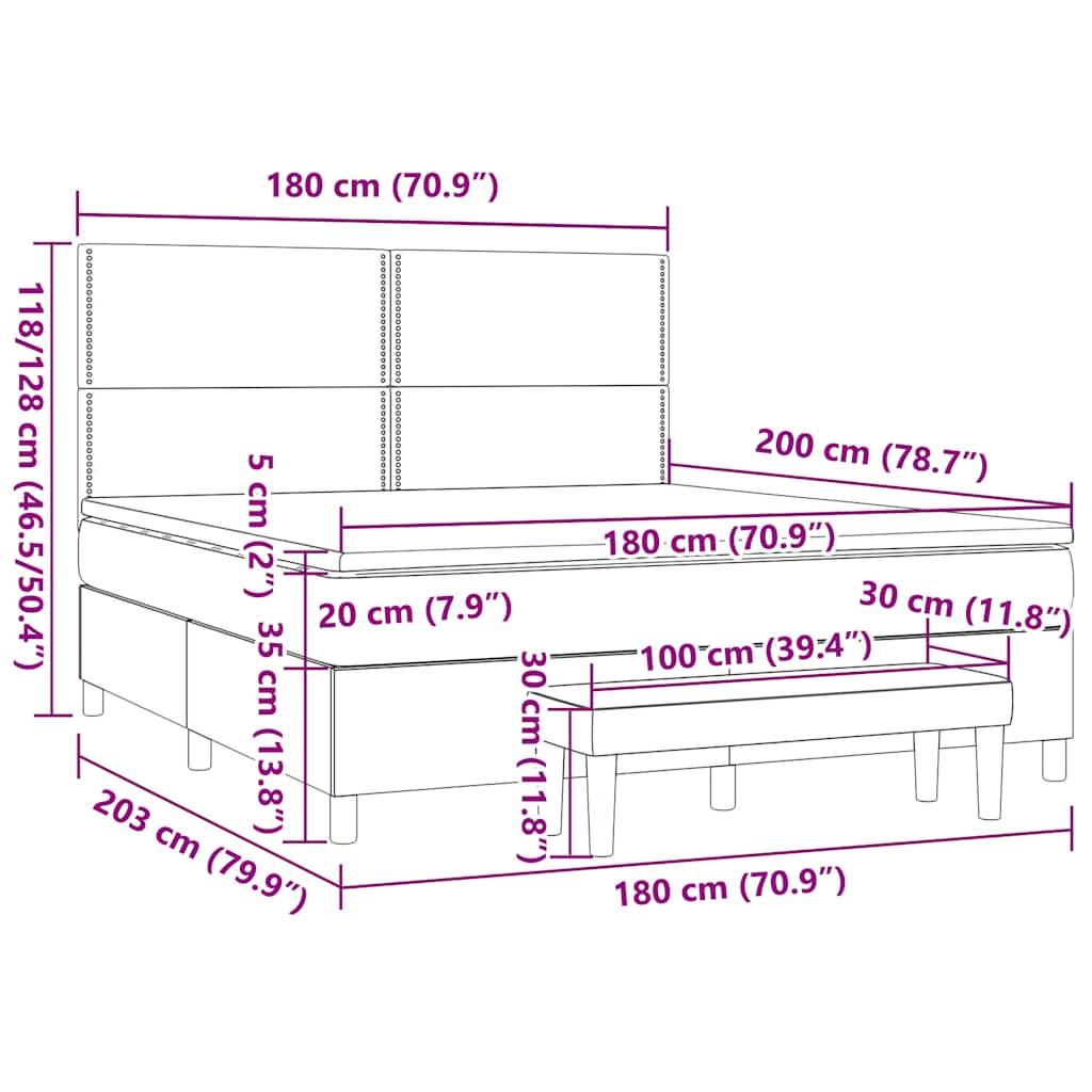 vidaXL Κρεβάτι Boxspring με Στρώμα Taupe 180x200 εκ. Υφασμάτινο