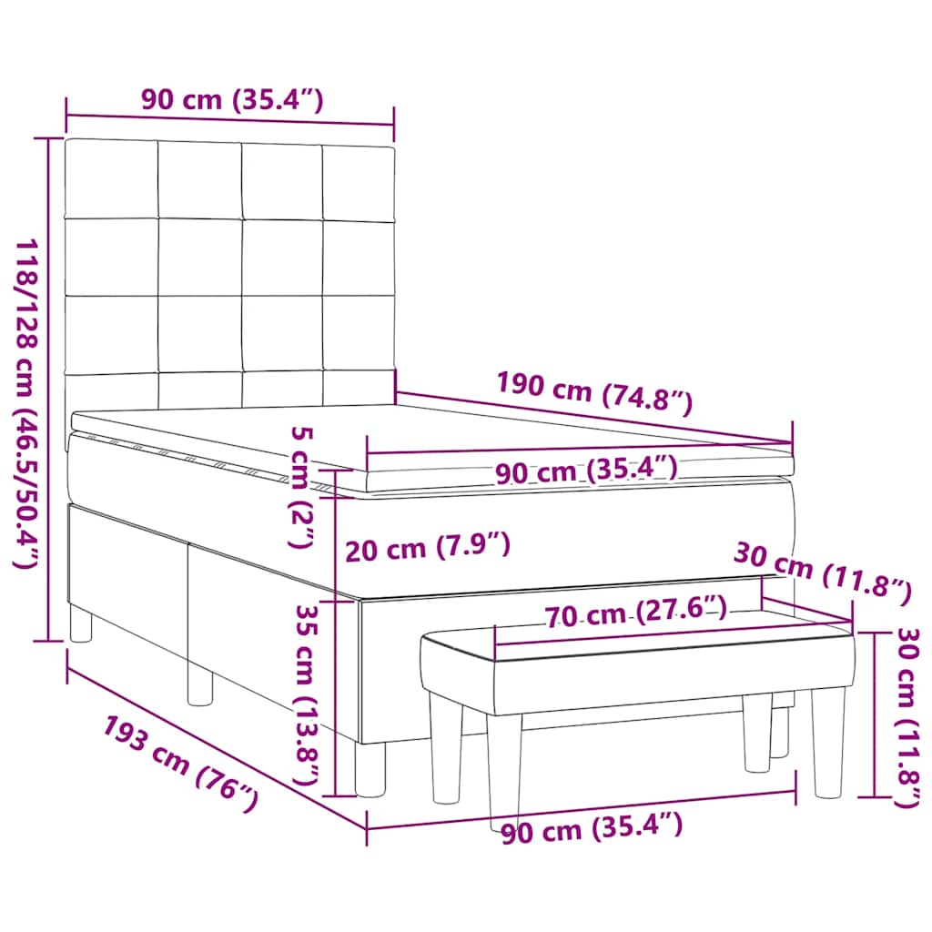 vidaXL Κρεβάτι Boxspring με Στρώμα Taupe 90x190 εκ.Υφασμάτινο