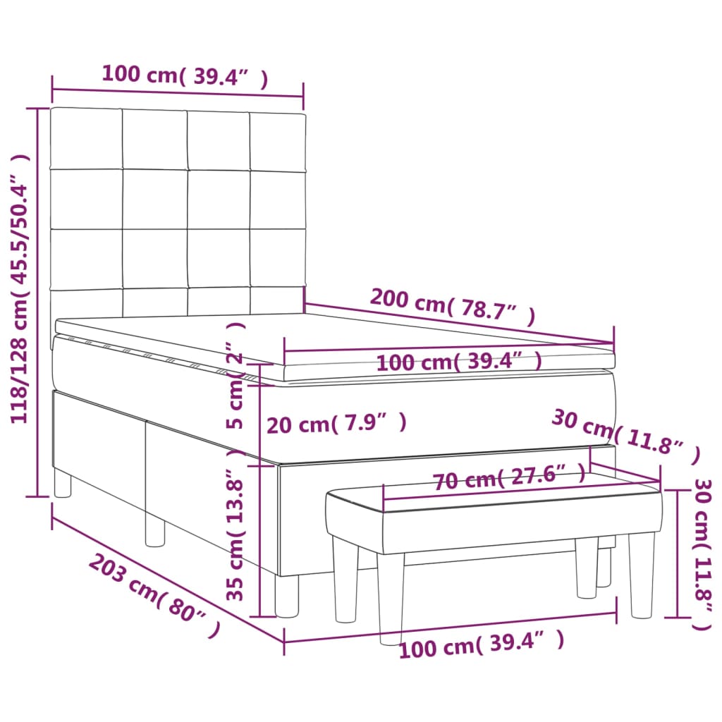 vidaXL Κρεβάτι Boxspring με Στρώμα Σκούρο Καφέ 100x200 εκ. Υφασμάτινο