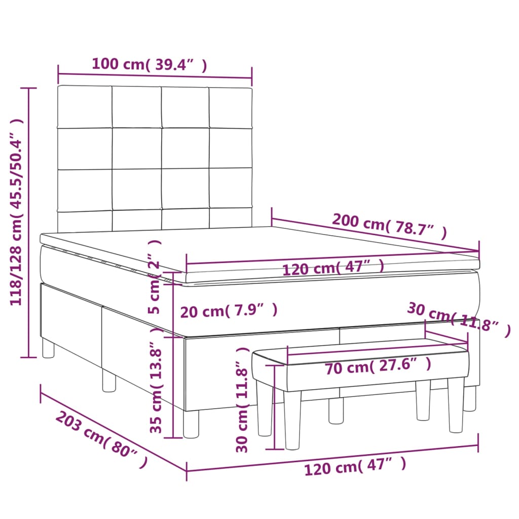 vidaXL Κρεβάτι Boxspring με Στρώμα Taupe 120x200 εκ. Υφασμάτινο