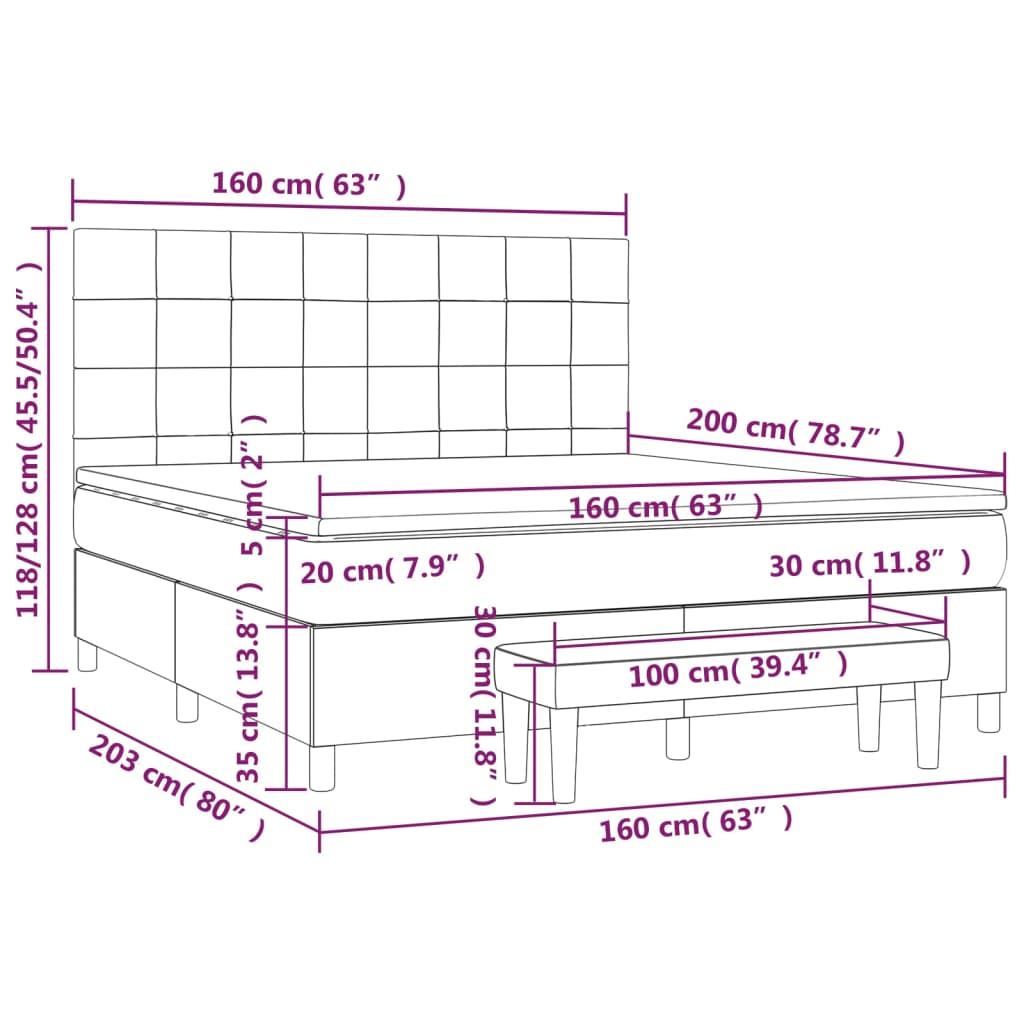 vidaXL Κρεβάτι Boxspring με Στρώμα Κρεμ 160x200 εκ. Υφασμάτινο