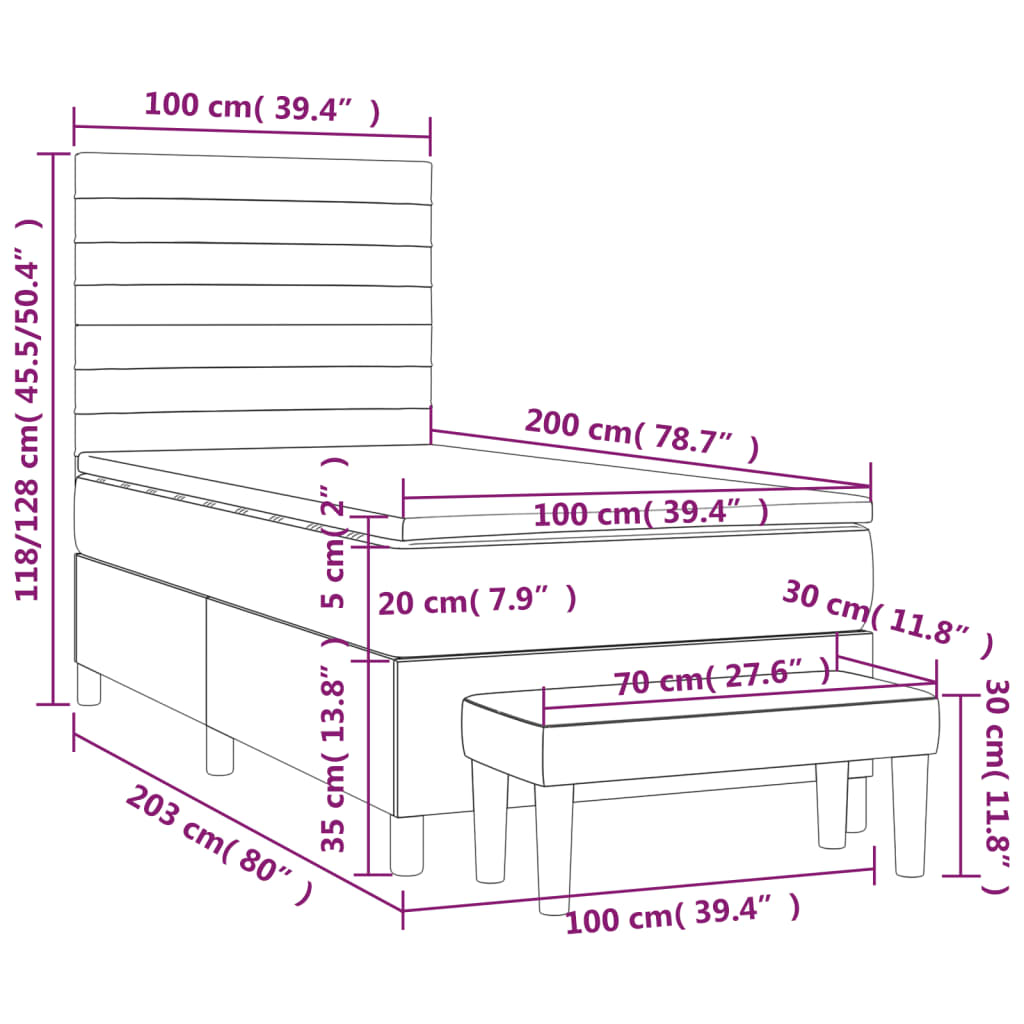 vidaXL Κρεβάτι Boxspring με Στρώμα Σκούρο Καφέ 100x200 εκ. Υφασμάτινο