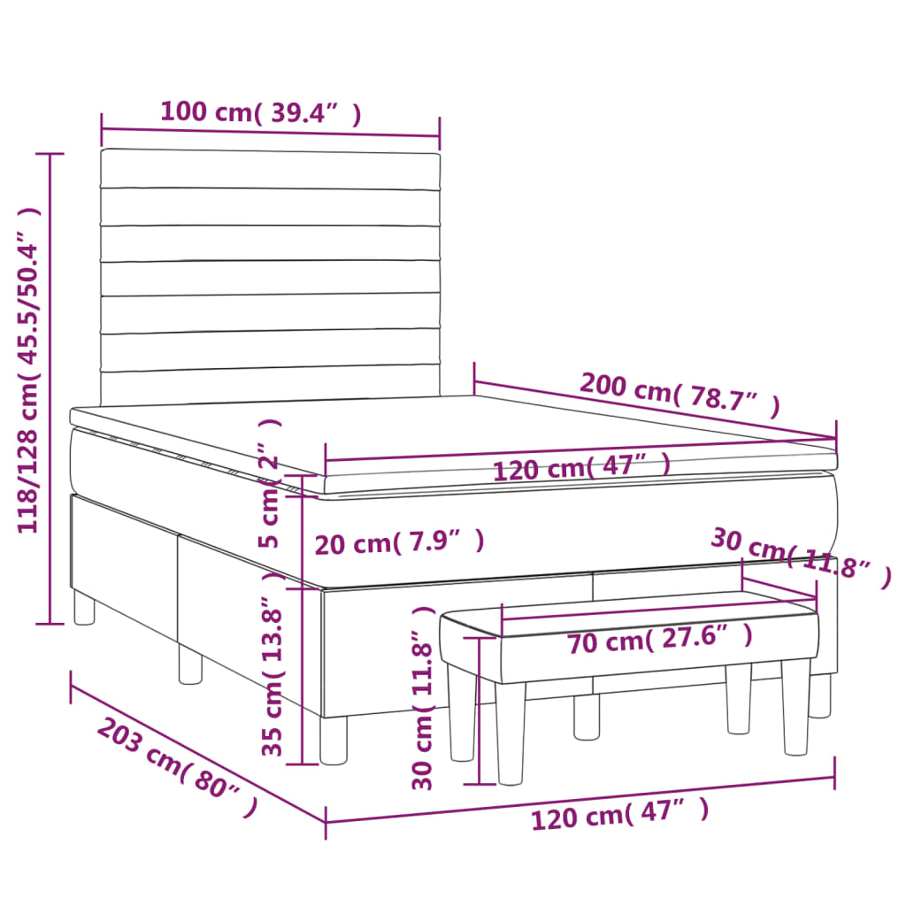vidaXL Κρεβάτι Boxspring με Στρώμα Σκούρο Καφέ 120x200 εκ. Υφασμάτινο