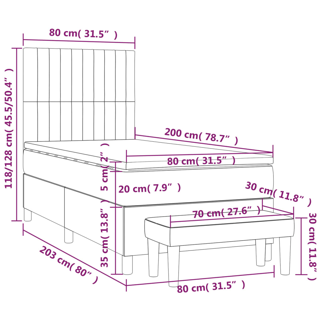 vidaXL Κρεβάτι Boxspring με Στρώμα Μαύρο 80 x 200 εκ. Υφασμάτινο