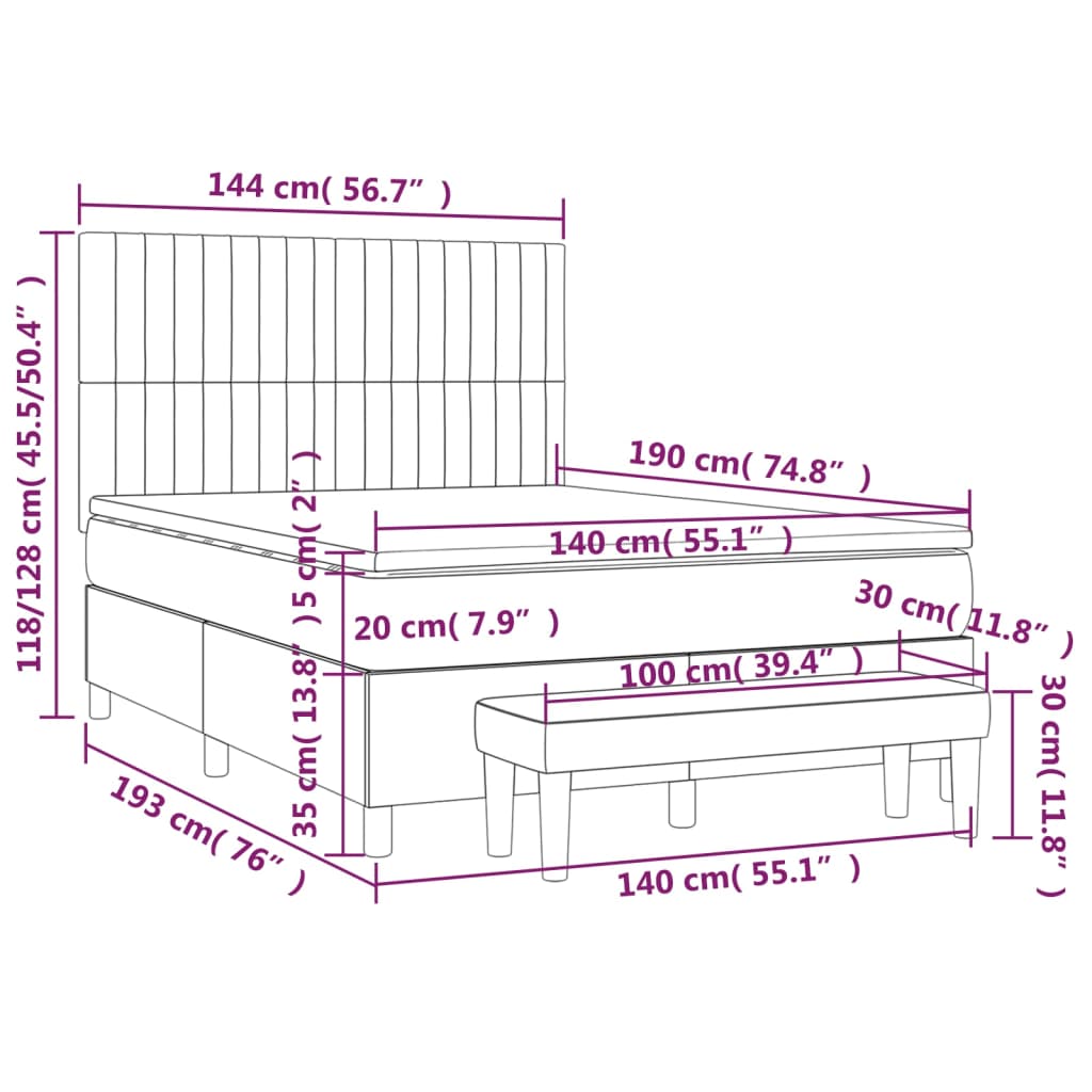 vidaXL Κρεβάτι Boxspring με Στρώμα Taupe 140x190 εκ. Υφασμάτινο