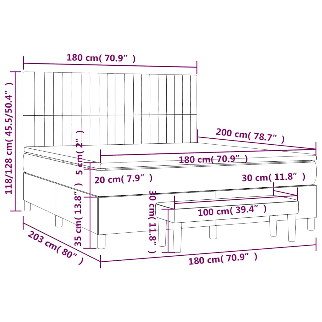 vidaXL Κρεβάτι Boxspring με Στρώμα Μαύρο 180x200 εκ. Υφασμάτινο