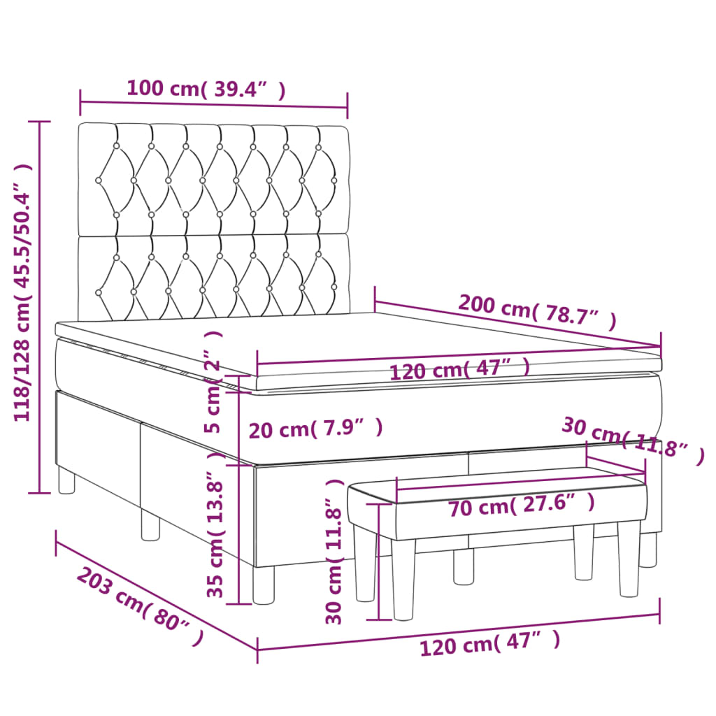 vidaXL Κρεβάτι Boxspring με Στρώμα Μπλε 120x200 εκ. Υφασμάτινο