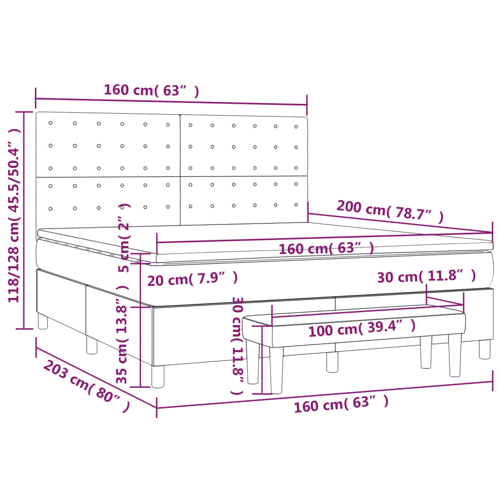 vidaXL Κρεβάτι Boxspring με Στρώμα Μπλε 160x200 εκ. Υφασμάτινο