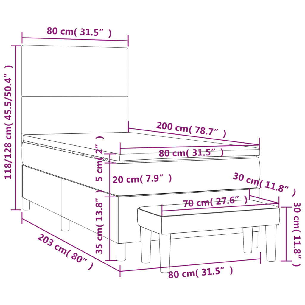 vidaXL Κρεβάτι Boxspring με Στρώμα Taupe 80x200 εκ. Υφασμάτινο
