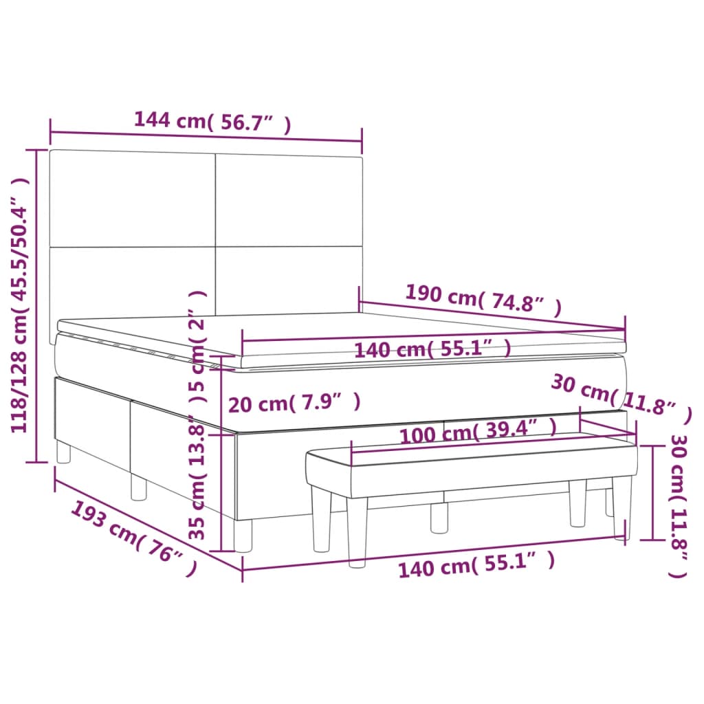 vidaXL Κρεβάτι Boxspring με Στρώμα Ανοιχτό Γκρι 140x190 εκ. Υφασμάτινο
