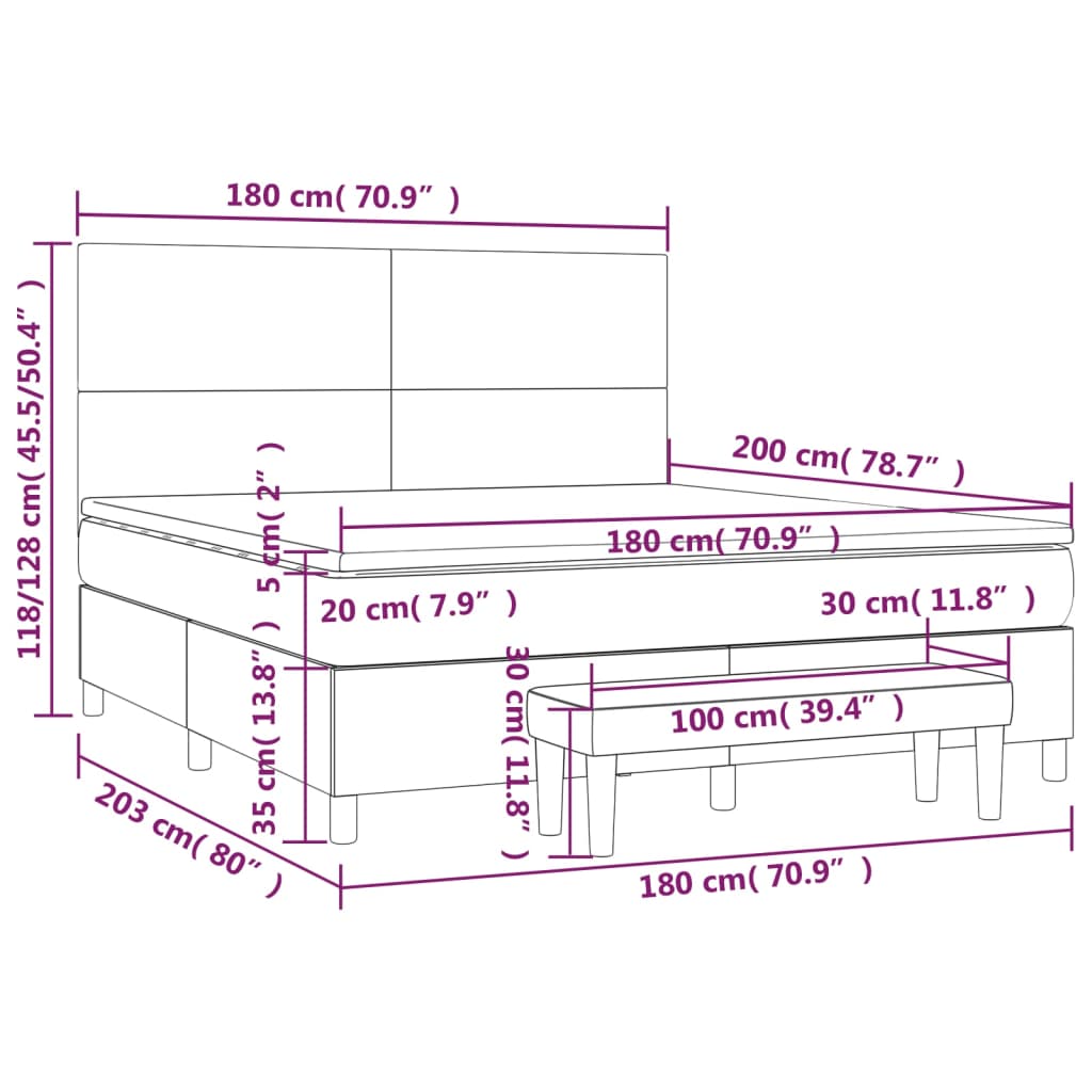 vidaXL Κρεβάτι Boxspring με Στρώμα Μπλε 180x200 εκ. Υφασμάτινο