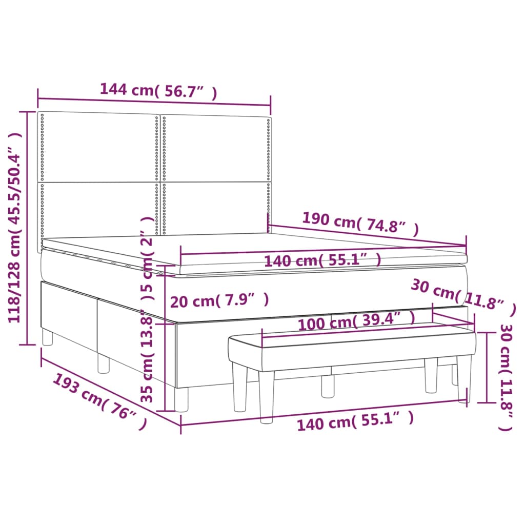 vidaXL Κρεβάτι Boxspring με Στρώμα Σκούρο Καφέ 140x190 εκ. Υφασμάτινο
