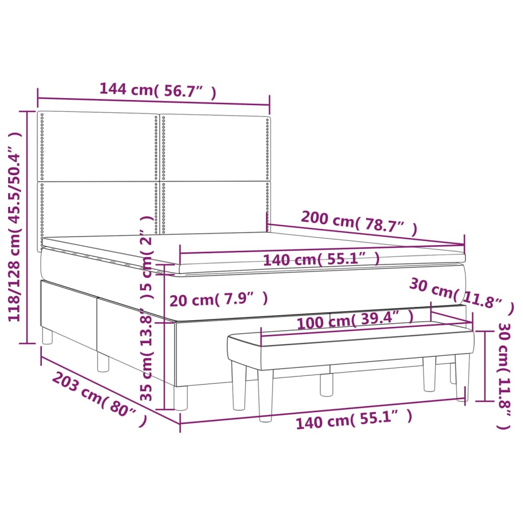 vidaXL Κρεβάτι Boxspring με Στρώμα Σκούρο Καφέ 140x200 εκ Υφασμάτινο