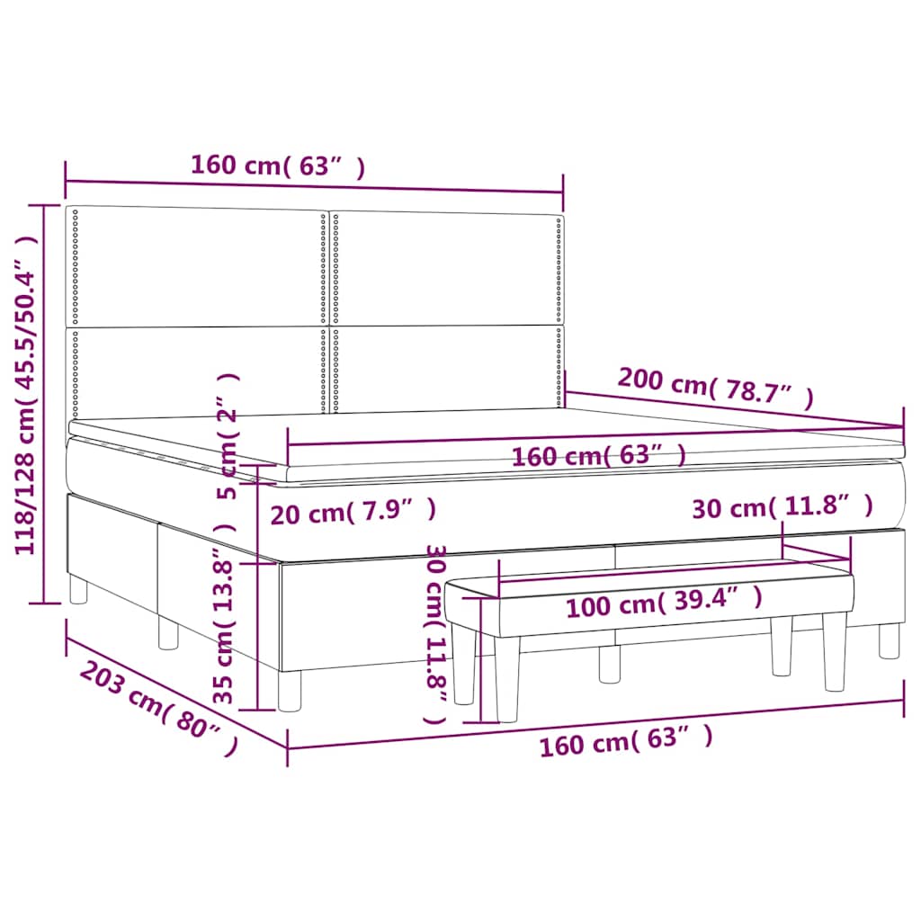 vidaXL Κρεβάτι Boxspring με Στρώμα Μαύρο 160x200 εκ. Υφασμάτινο
