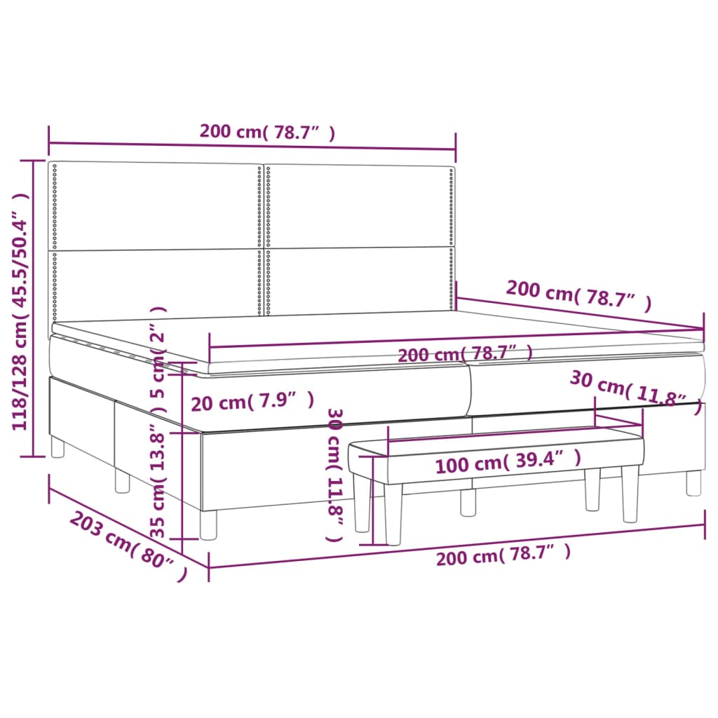 vidaXL Κρεβάτι Boxspring με Στρώμα Ανοιχτό Γκρι 200x200 εκ. Υφασμάτινο