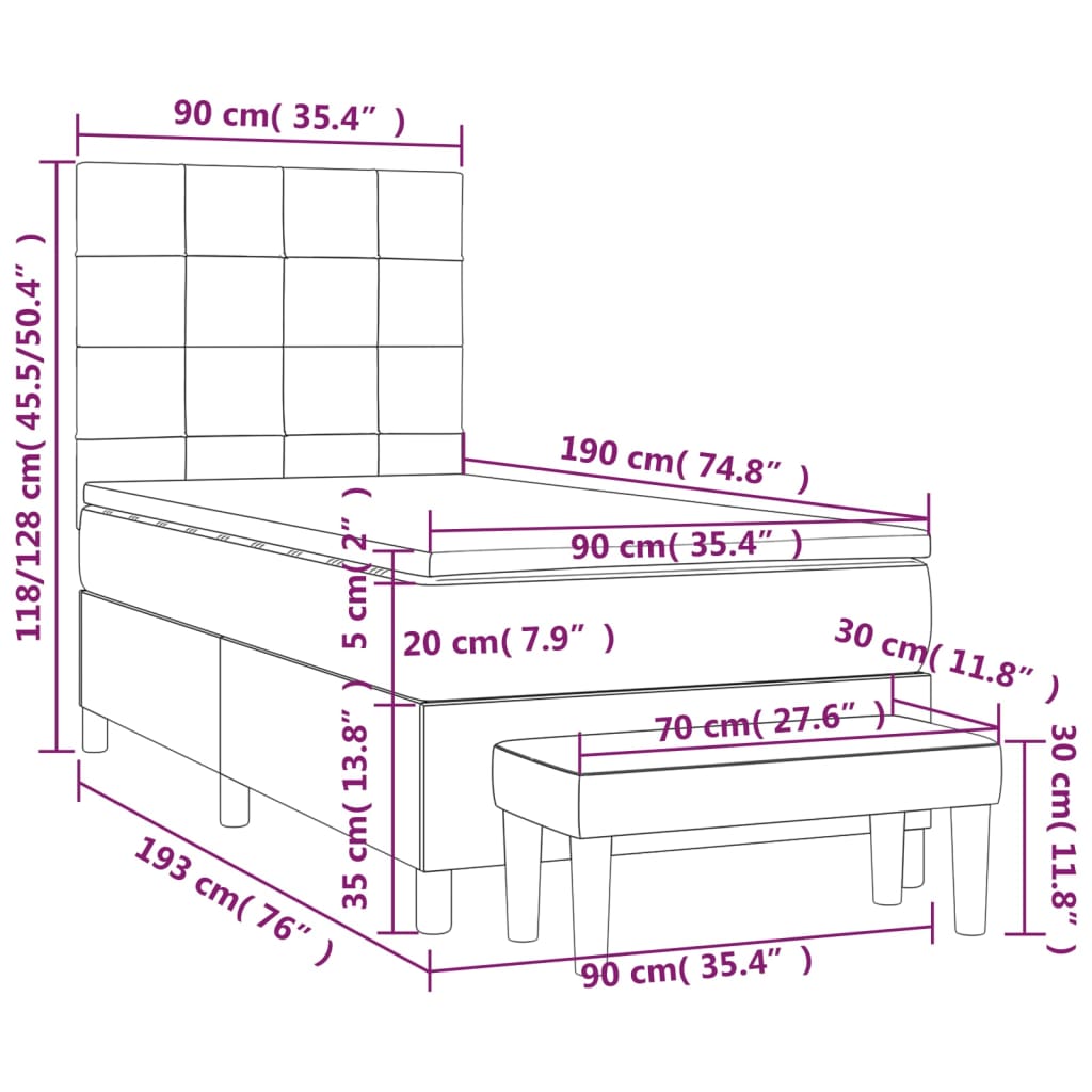 vidaXL Κρεβάτι Boxspring με Στρώμα Taupe 90x190 εκ.Υφασμάτινο