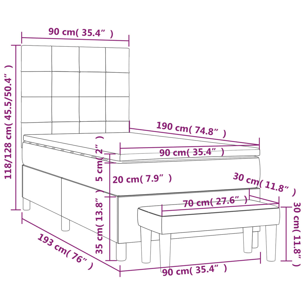 vidaXL Κρεβάτι Boxspring με Στρώμα Μπλε 90x190 εκ.Υφασμάτινο