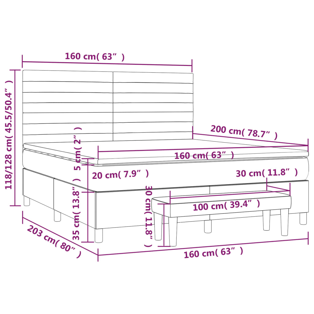 vidaXL Κρεβάτι Boxspring με Στρώμα Μπλε 160x200 εκ. Υφασμάτινο