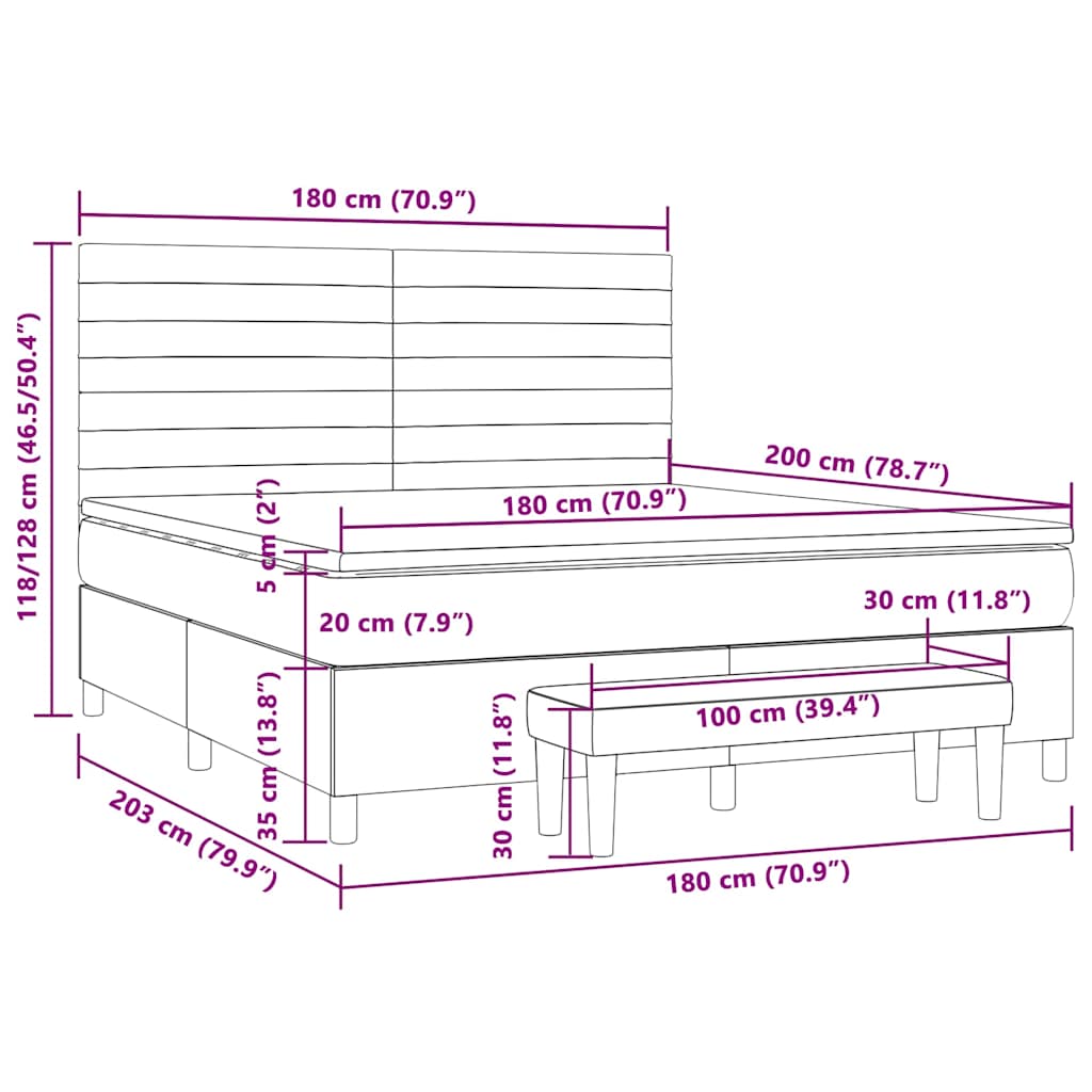 vidaXL Κρεβάτι Boxspring με Στρώμα Σκούρο Καφέ 180x200 εκ Υφασμάτινο