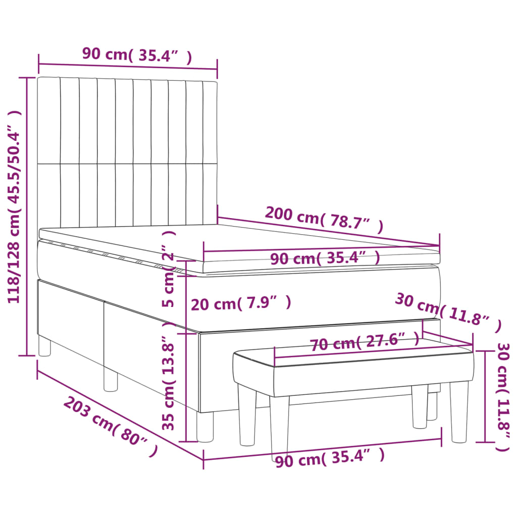 vidaXL Κρεβάτι Boxspring με Στρώμα Taupe 90x200 εκ. Υφασμάτινο