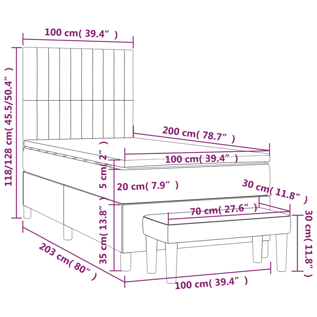 vidaXL Κρεβάτι Boxspring με Στρώμα Μπλε 100 x 200 εκ. Υφασμάτινο