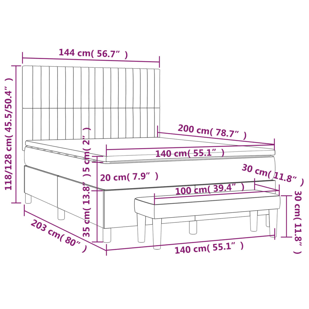 vidaXL Κρεβάτι Boxspring με Στρώμα Σκούρο Καφέ 140x200 εκ Υφασμάτινο