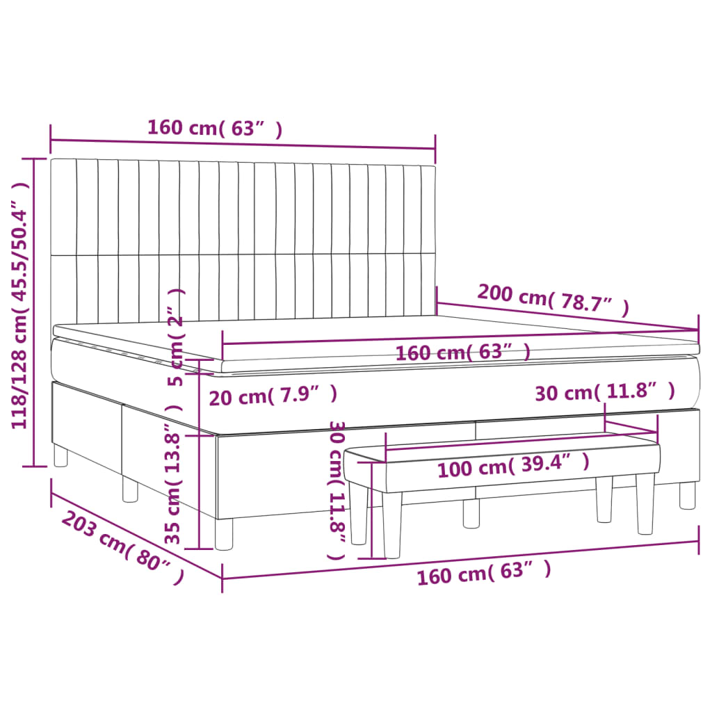 vidaXL Κρεβάτι Boxspring με Στρώμα Taupe 160x200 εκ. Υφασμάτινο