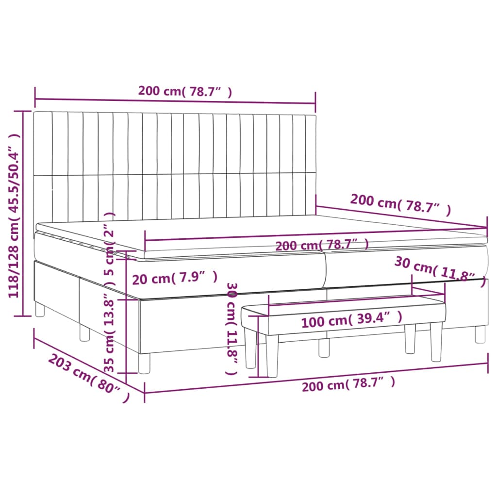 vidaXL Κρεβάτι Boxspring με Στρώμα Ανοιχτό Γκρι 200x200 εκ. Υφασμάτινο