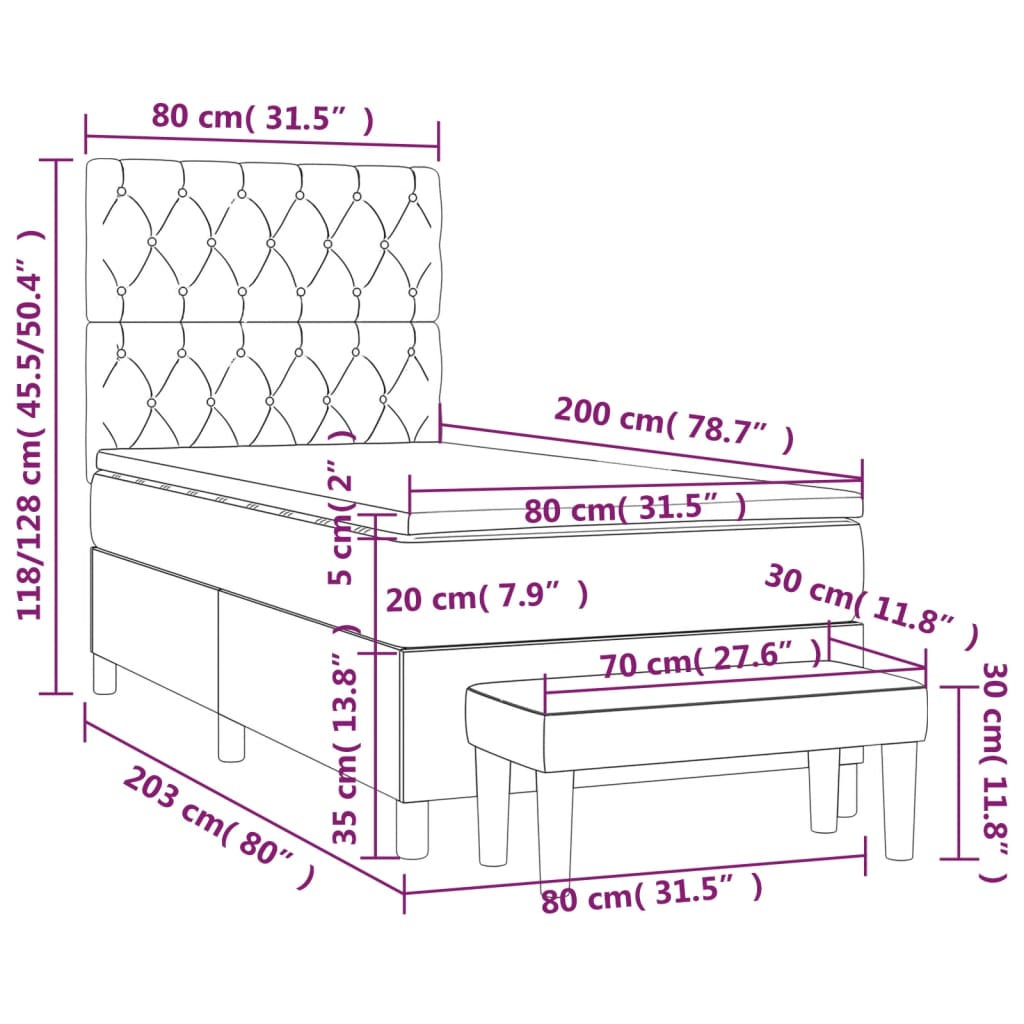 vidaXL Κρεβάτι Boxspring με Στρώμα Μπλε 80x200 εκ. Υφασμάτινο