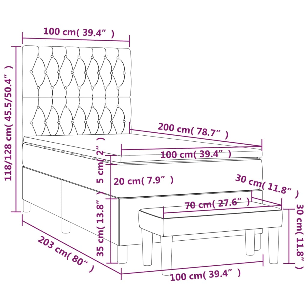 vidaXL Κρεβάτι Boxspring με Στρώμα Ανοιχτό Γκρι 100x200 εκ. Υφασμάτινο