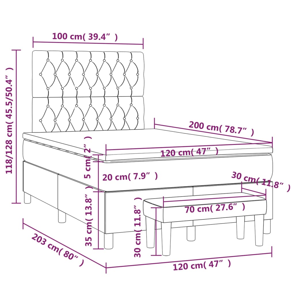 vidaXL Κρεβάτι Boxspring με Στρώμα Μπλε 120x200 εκ. Υφασμάτινο