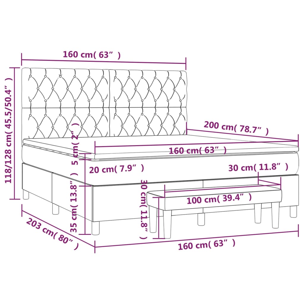 vidaXL Κρεβάτι Boxspring με Στρώμα Αν. Πράσινο 160x200εκ Υφασμάτινο