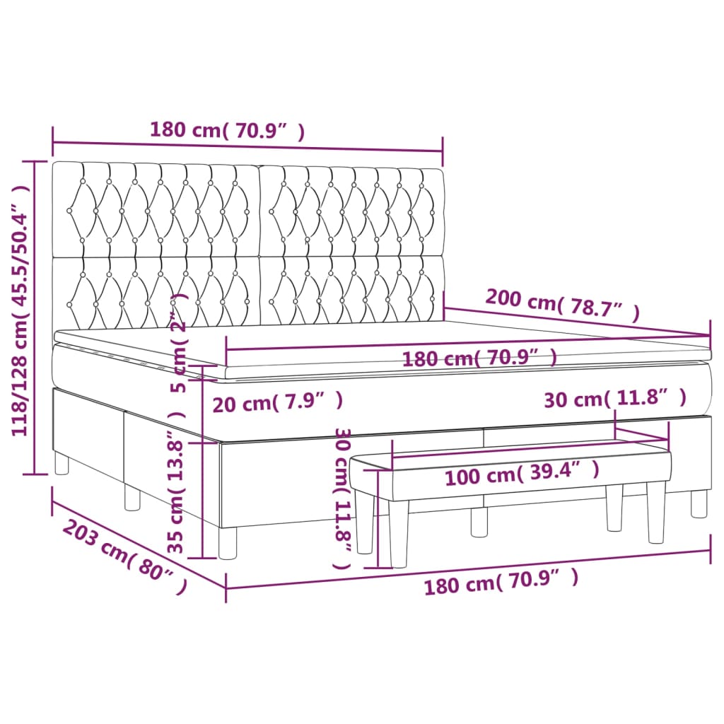 vidaXL Κρεβάτι Boxspring με Στρώμα Μαύρο 180x200 εκ. Υφασμάτινο