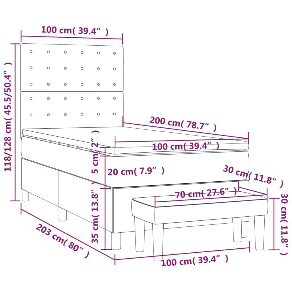 vidaXL Κρεβάτι Boxspring με Στρώμα Κρεμ 100 x 200 εκ. Υφασμάτινο